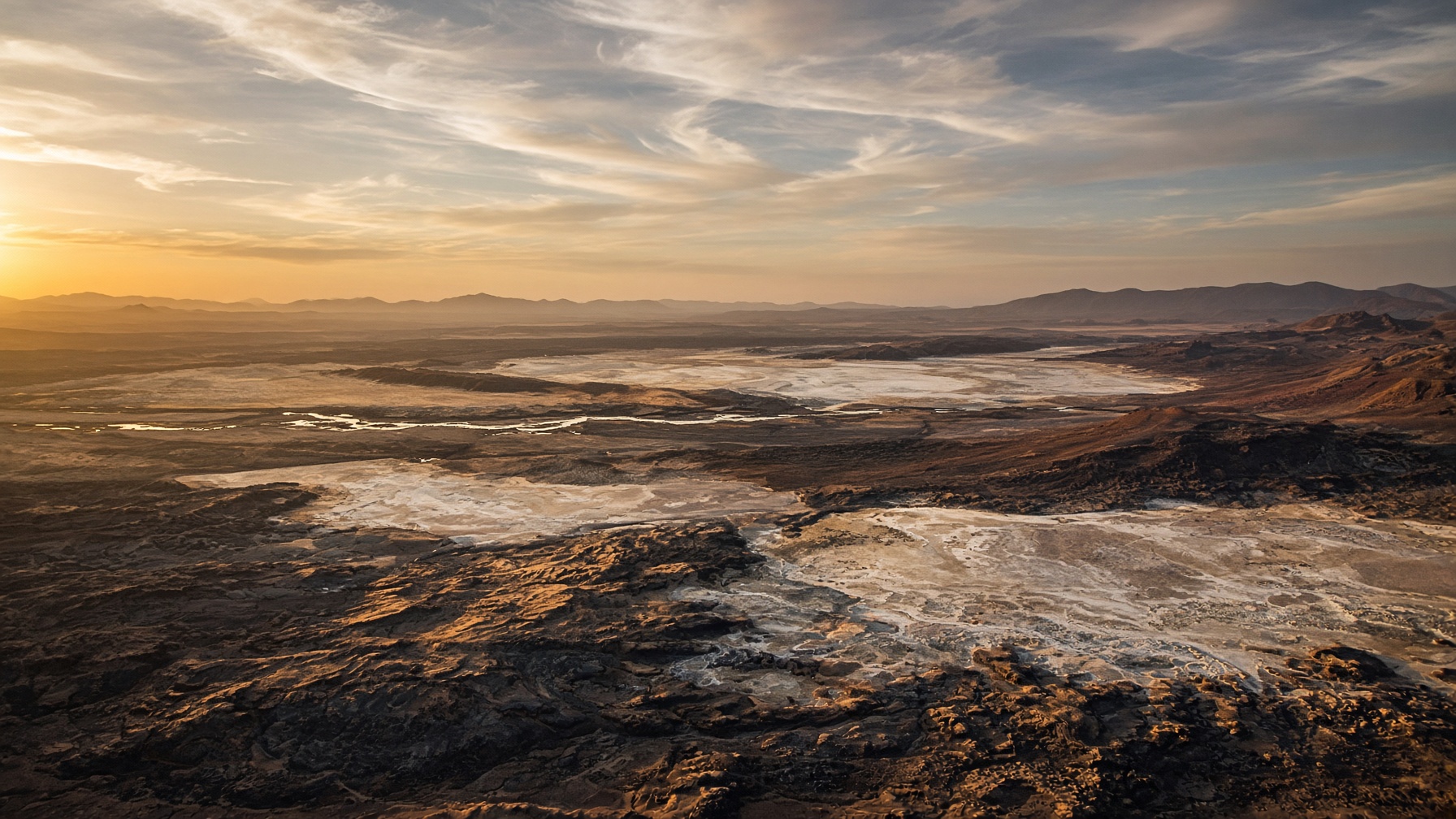 Aerial of the Afar Depression at golden hour
