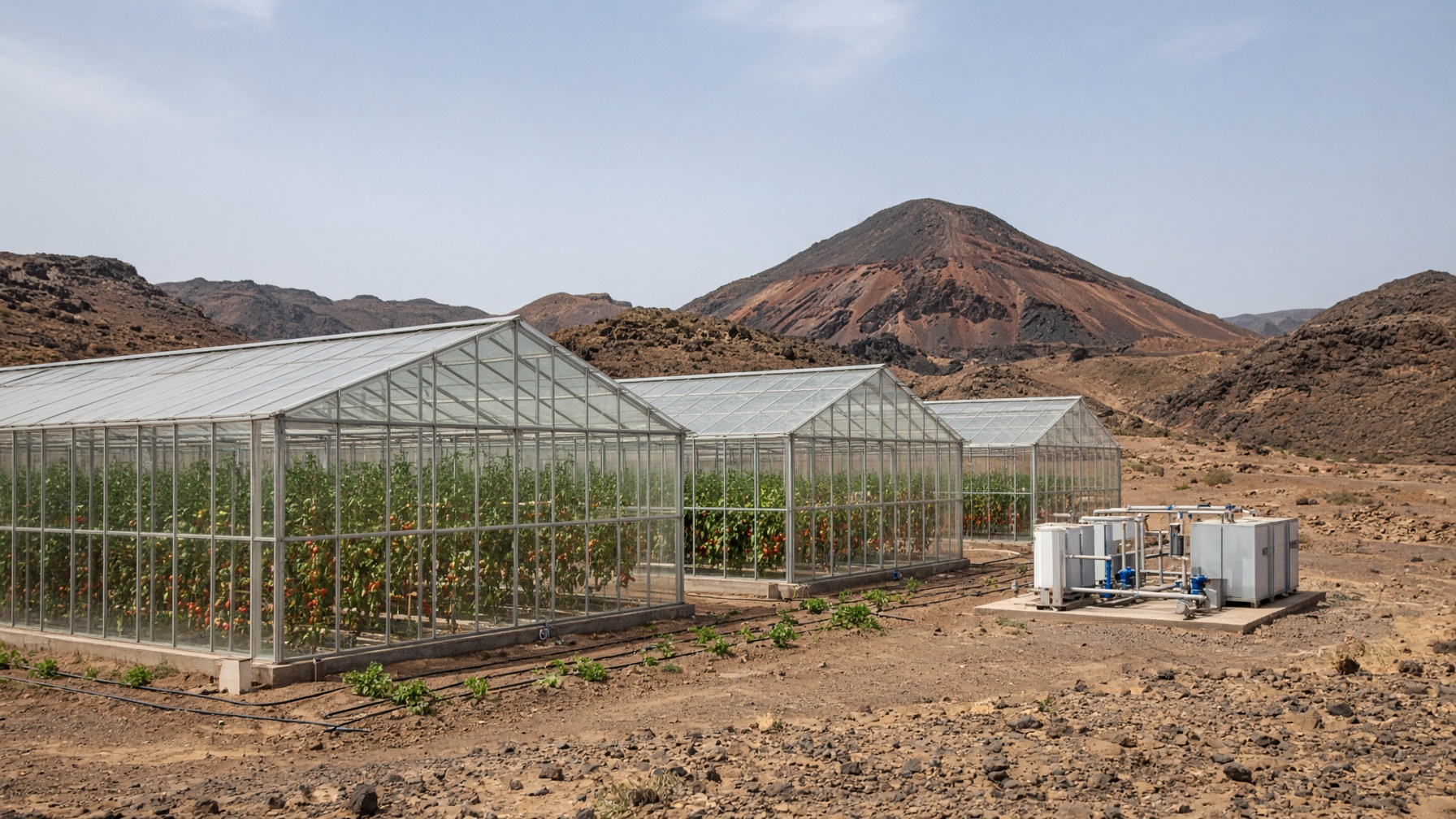 Geothermal-heated greenhouse in an arid landscape